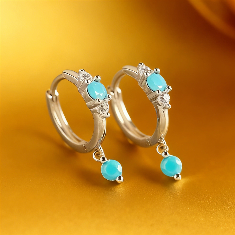 Turquoise Stone Ring - Cute Female Simulated Turquoise Stone Round