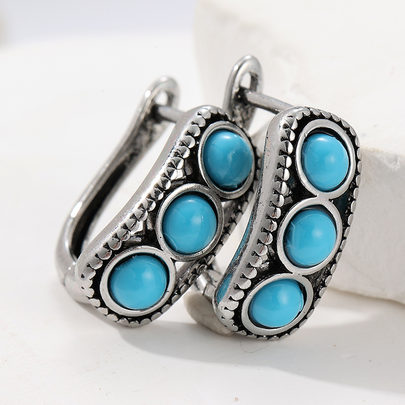 Turquoise Stone Ring - Vintage Imitation Turquoise Hoop Earrings For