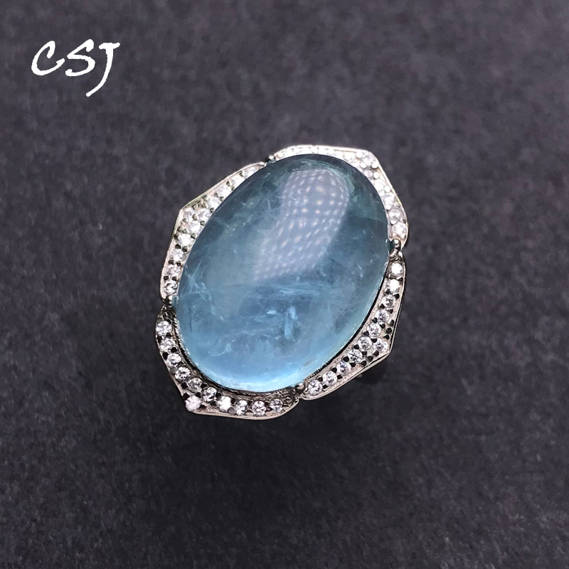 Turquoise Stone Ring - CSJ Big Stone Natural Aquamarine Rings